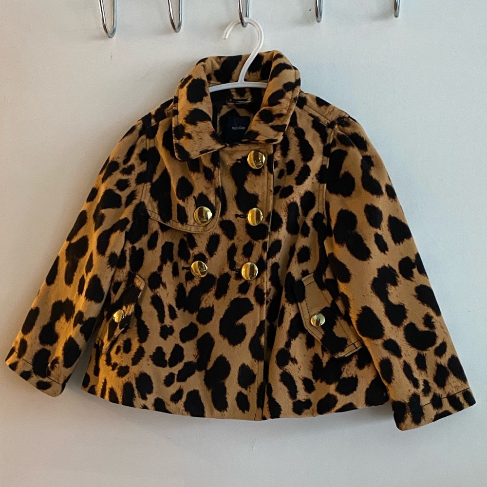 GAP Girl’s 4T Leopard Coat Jacket w/ Gold Buttons! Spring/ Fall Kids Coat!